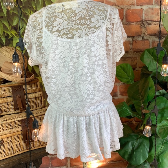 Dressy Party White Lace Wrap Top Feminine L Cute! - Picture 7 of 15